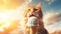 cat savors ice cream, playful feline treat time Royalty Free Stock Photo
