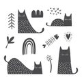 cat scandinavian drawing set design vector illustration pack collections. Cute characters Royalty Free Stock Photo