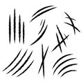 Cat scratches set. Animal claws marks collection in black. Monster or dinosaur attack slash stripes on white background Royalty Free Stock Photo