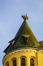 Cat sculpture of roof of Cat House Latvian: KaÃÂ·u nams is building situated at 10 Meistaru iela in old town of Riga, Latvia Royalty Free Stock Photo