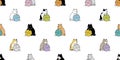 Cat Seamless Pattern Calico Vector Kitten Yarn Ball Neko Toy Breed Character Cartoon Pet Tile Background Repeat Wallpaper Animal D