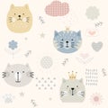 Cat seamless pattern, cartoon style Royalty Free Stock Photo