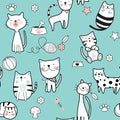 Cat seamless pattern, cartoon style Royalty Free Stock Photo