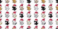 Cat seamless pattern christmas santa claus hat kitten calico sitting vector dog pet breed cartoon repeat wallpaper tile background