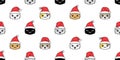 Cat seamless pattern Christmas Santa Claus hat kitten vector head cartoon scarf isolated repeat wallpaper tile background illustra Royalty Free Stock Photo