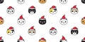 Cat seamless pattern Christmas vector Santa Claus hat kitten head cartoon scarf isolated repeat wallpaper tile background illustra Royalty Free Stock Photo