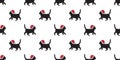 Cat seamless pattern Christmas vector Santa Claus hat kitten walking cartoon scarf isolated repeat wallpaper tile background doodl Royalty Free Stock Photo