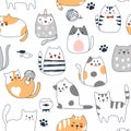 Cat seamless pattern, cute kawaii background