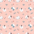 Cat seamless pattern. Cute variety of kittens. Children s characters in a simple hand drawn naive cartoon style.