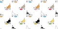 Cat seamless pattern food bowl kitten calico vector pet milk scarf isolated repeat background cartoon animal tile wallpaper doodle Royalty Free Stock Photo