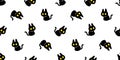 cat seamless pattern Halloween black kitten calico sitting vector doodle cartoon character