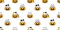 Cat seamless pattern  Halloween pumpkin kitten calico scarf isolated tile background repeat wallpaper cartoon illustration d Royalty Free Stock Photo