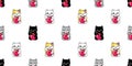 cat seamless pattern heart valentine lucky cat manekineko vector kitten calico munchkin neko cartoon pet doodle