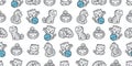 Cat seamless pattern kitten vector breed calico animal pet toy yarn ball scarf isolated repeat wallpaper cartoon tile background d