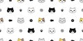 Cat seamless pattern kitten vector calico neko breed face head cartoon character yarn ball pet tile background repeat wallpaper an