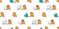 cat seamless pattern kitten working calico neko pc computer laptop notebook pet smart phone doodle vector pet cartoon