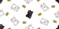 cat seamless pattern manekineko vector kitten lucky cat taiyaki japan calico neko munchkin pet cartoon doodle tile background