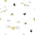 Cat seamless pattern. Muzzle and paws. Dog and cat track. Royalty Free Stock Photo