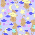 Cat seamless pattern. Night sky, stars, moon. Royalty Free Stock Photo