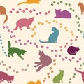 Cat seamless pattern. Pets background.