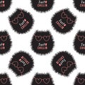 Cat seamless pattern with pink glasses and text just chillin in Royalty Free Stock Photo