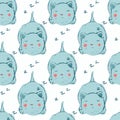 Cat seamless pattern. Small cat sleeping. Blue kitty