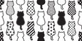 Cat seamless pattern vector kitten footprint paw Christmas polka dot stripes Checked Heart Valentine scarf isolated cartoon repeat