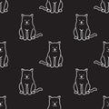 Cat Seamless Pattern vector kitten smile Doodle wallpaper background isolated black