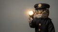 Cat in Security Guard Uniform with Flashlight Royalty Free Stock Photo