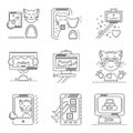 Cat selfie flat line icons Royalty Free Stock Photo