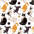 Cat set breed.seamless pattern with cats. modern animalistic print. vector illustration