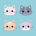 Cat set. Face head round icon. Different breeds and patterns, emotions, colors. Cute kitten, kitty. Cartoon kawaii funny baby