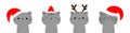 Cat set. Merry Christmas. Cute cartoon funny character. Gray face icon in red santa hat. Line banner. Funny kawaii baby animal. Royalty Free Stock Photo