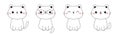 Cat set. Sitting kitten in glasses, sleeping, happy kitty. Face line contour silhouette icon. Funny kawaii smiling doodle animal.