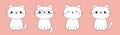 Cat set. Sitting kitten in glasses, sleeping kitty.Funny kawaii smiling doodle animal. Face line contour silhouette icon. Cute