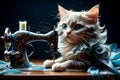 cat sews on a sewing machine Royalty Free Stock Photo