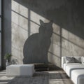 Cat Shadow on Concrete Wall with Sunlight in Modern Interior Royalty Free Stock Photo