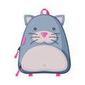 Cat Shaped Childish Backpack, Front View of School Children Rucksack Flat Style Vector Illustration on White Background Royalty Free Stock Photo