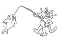 Cat and shark, black and white vector illustration, contour drawing, eps. Royalty Free Stock Photo