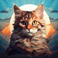 Surreal Low Poly Cat Portrait In Richly Colored Sky Style Royalty Free Stock Photo