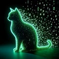 Cat silhouette in the glow green matrix code on black background Royalty Free Stock Photo
