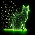 Cat silhouette in the glow green matrix code on black background Royalty Free Stock Photo