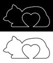 Cat silhouette with heart. Vector backdrop illustration