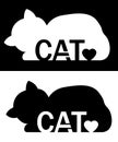 Cat silhouette with heart. Vector backdrop illustration