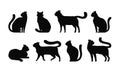 Cat silhouette, set icons. Pets, kitty, feline, animals symbol. Vector illustration Royalty Free Stock Photo