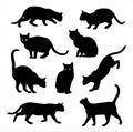 Cat silhouette vector set isolated on white Royalty Free Stock Photo