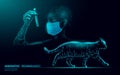 Cat silhouette veterinary clinic banner template. Analysis microscope virus infection. Vet care medical help. Vet