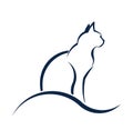 Cat silhouette logo with wave. Royalty Free Stock Photo