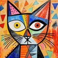 Colorful Picasso-inspired Cat Painting With Dynamic Symmetry