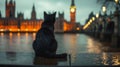 cat sits in London and looks at Big Ben Royalty Free Stock Photo